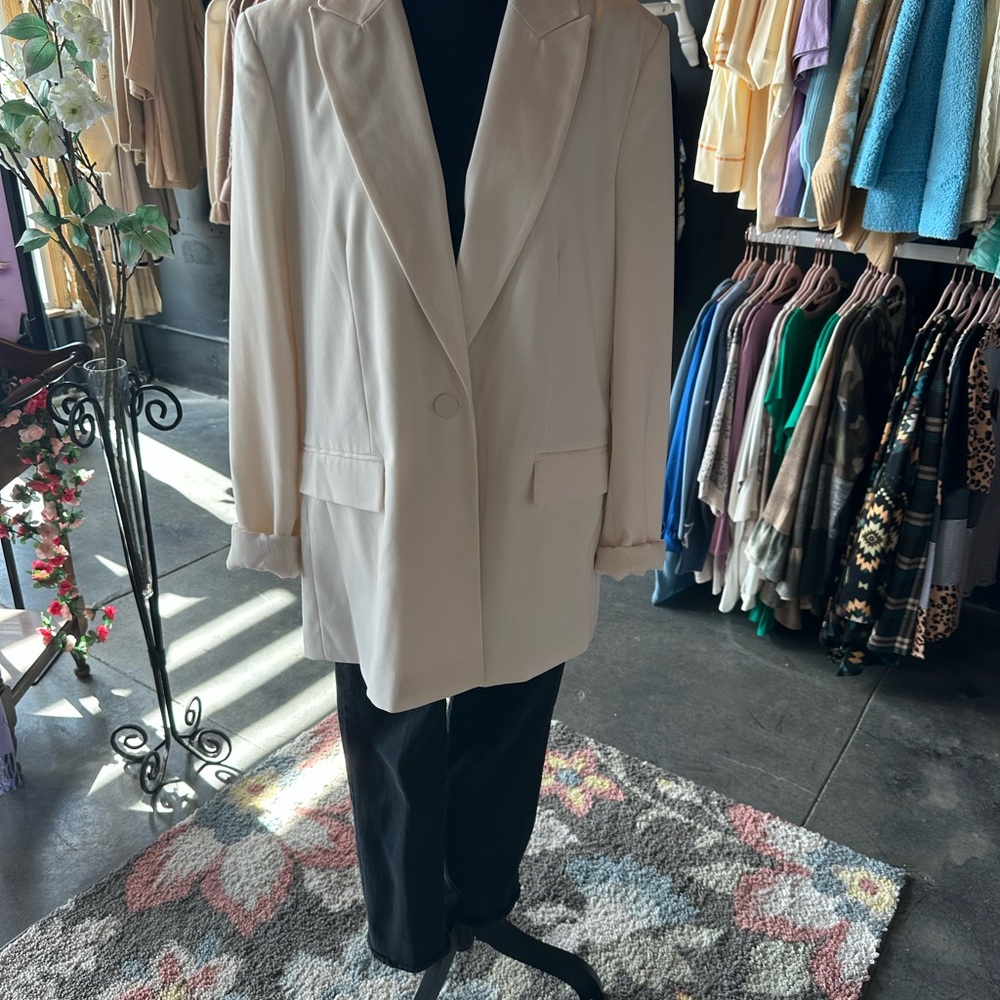 Topshop Cream Tailored Blazer with Notched Lapels